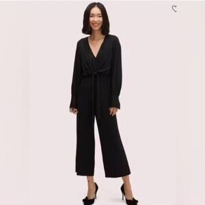 Kate spade cocktail party Black Jacquard Tie Front Cropped wideleg jumpsuit 00